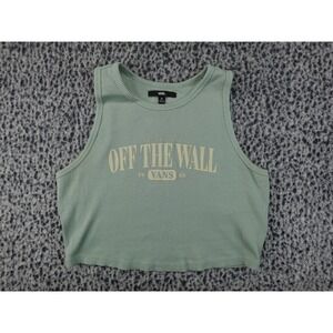 Vans Tank Top Womens Medium Green Off The Wall Ribbed Graphic Crop Top